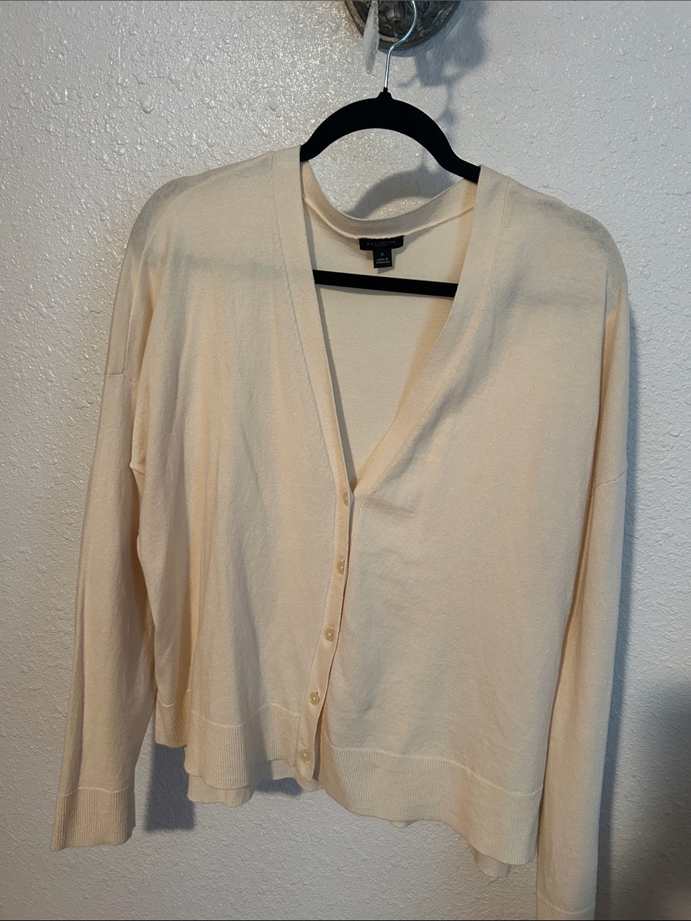 Ann Taylor Factory Cream V-Neck Button Cardigan Sweater
